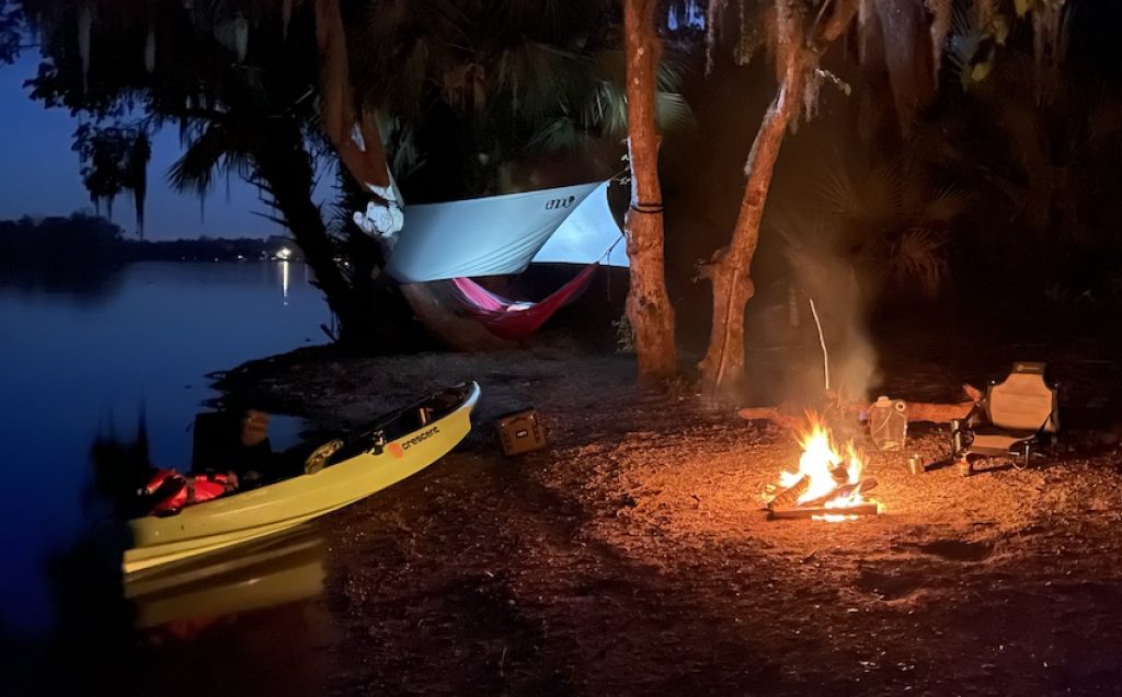 Crescent CK1 Venture kayak: camp by night