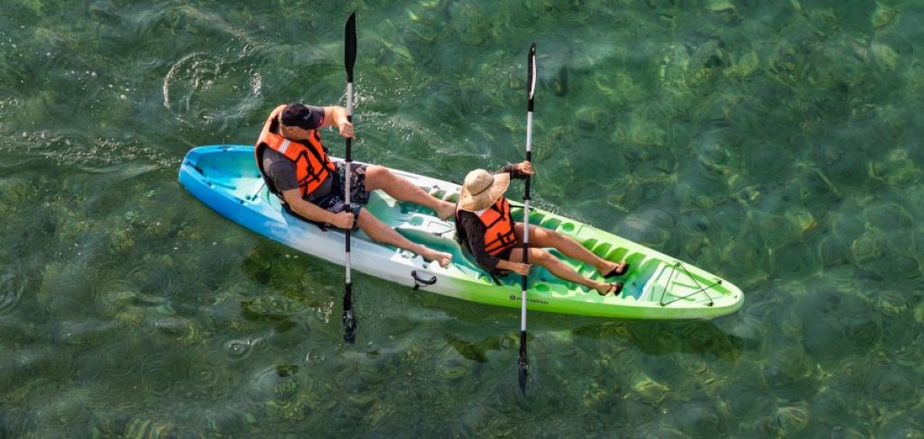 A couple in a sit-on-top kayak