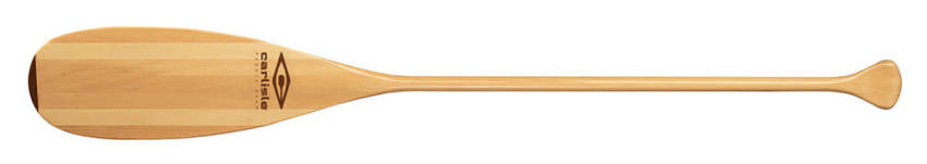 A wooden canoe paddle