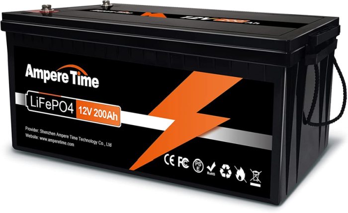 Ampere Time 12V 200Ah Lithium Iron LiFePO4 Deep Cycle Battery