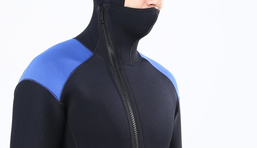 Black/blue hooded wetsuit