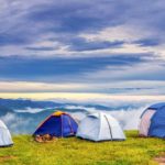 tents are pitched in the mountains