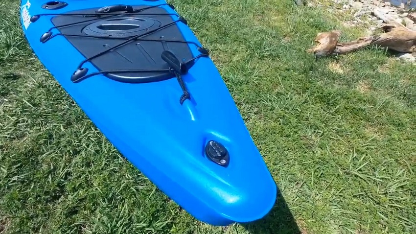 A watertight storage area of the Sun Dolphin Aruba 12 SS kayak