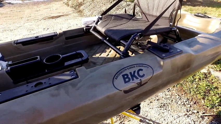 A comfortable, metal-framed seat of the BKC PK14 kayak