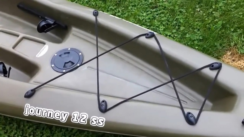 A bow storage compartment of the Sun Dolphin Journey 12 SS kayak