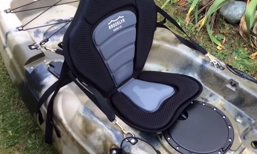 A high back support, memory-foam seat and a hatch with a dry bag on the BKC FK184 kayak