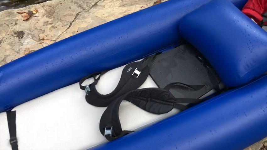 An inflatable backrest pad in the NRS Star Outlaw I kayak