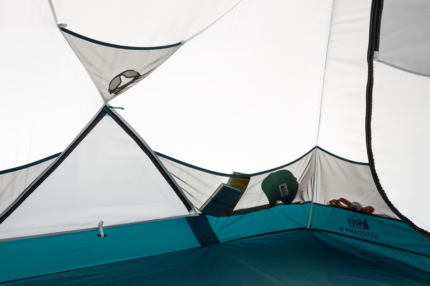 Mesh pockets to stash clothes, lights and other gear inside the REI Base Camp 6 tent