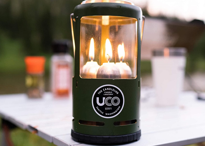A green candle lantern