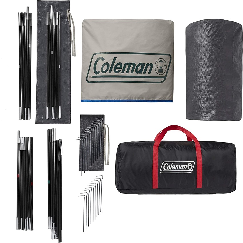 Coleman tent's packed size and components
