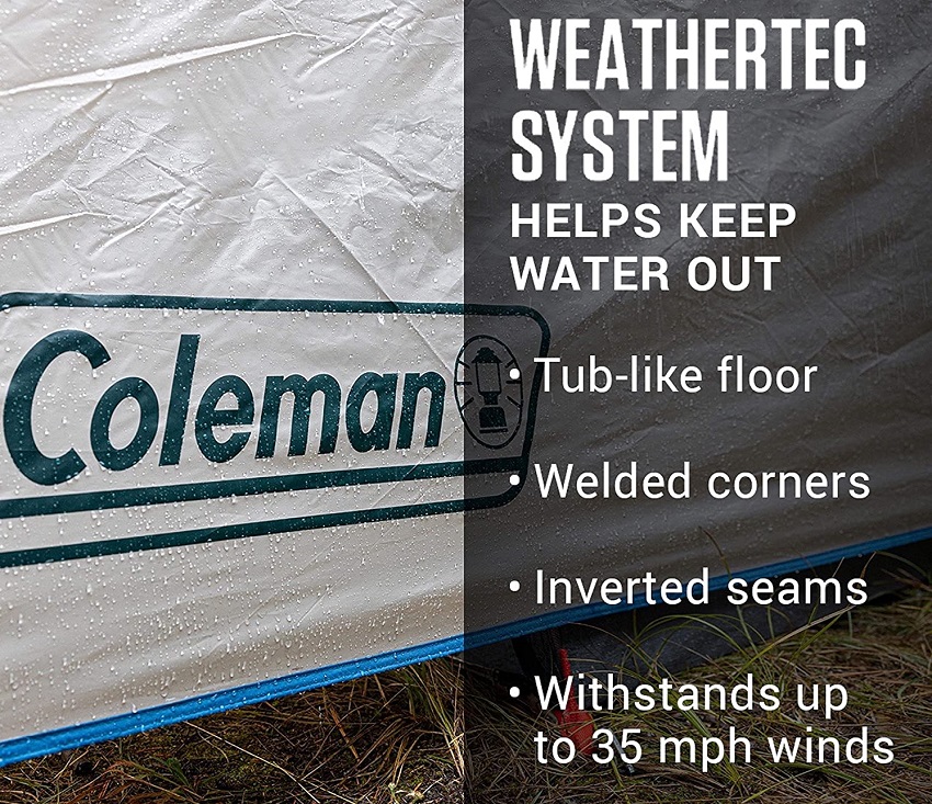 WeatherTec system of the Coleman 6-Person Instant Cabin Tent with Screened Porch