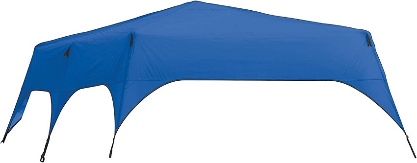 A blue tent rainfly