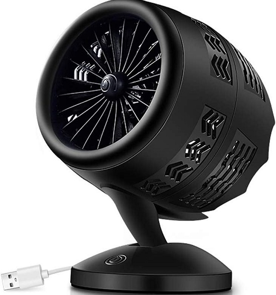 A black electric heating fan