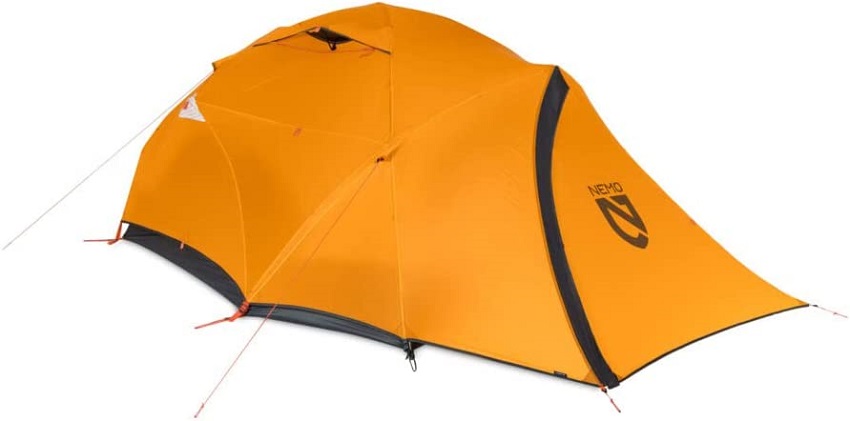 4 season NEMO Kunai 3-Person Backpacking Tent with closed doors and windows