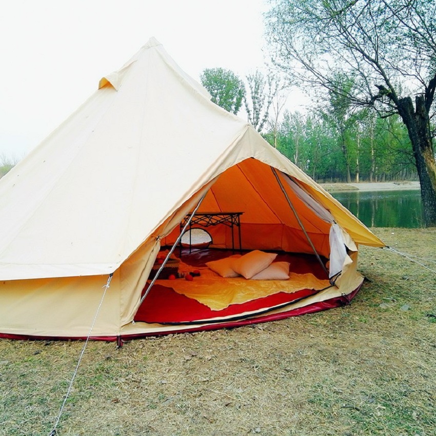 Outside view of the Danchel Canvas Yurt Cotton Bell Tent with open mesh door