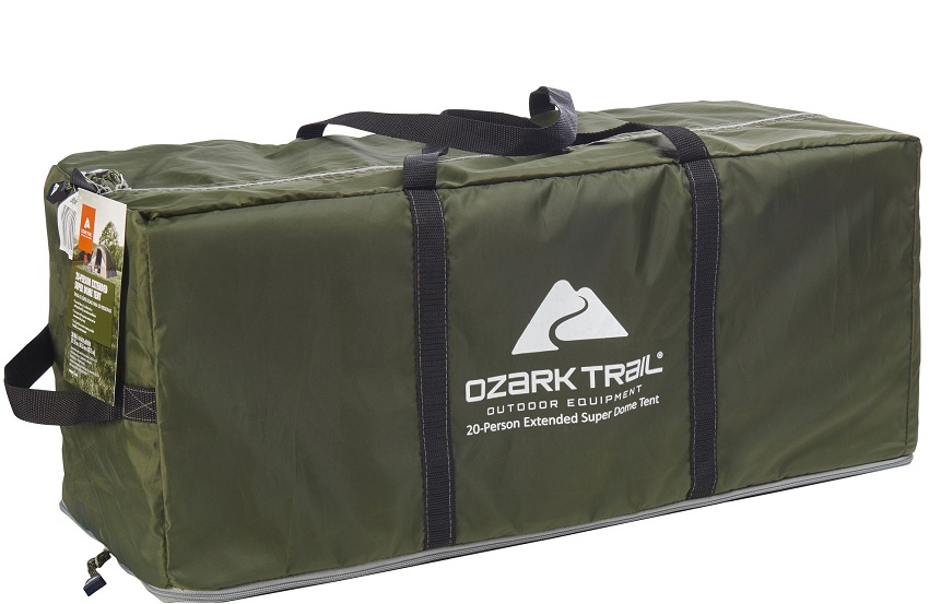 Packed size of the Ozark Trail Hazel Creek 20-Person Tunnel Tent with 2 Entrances