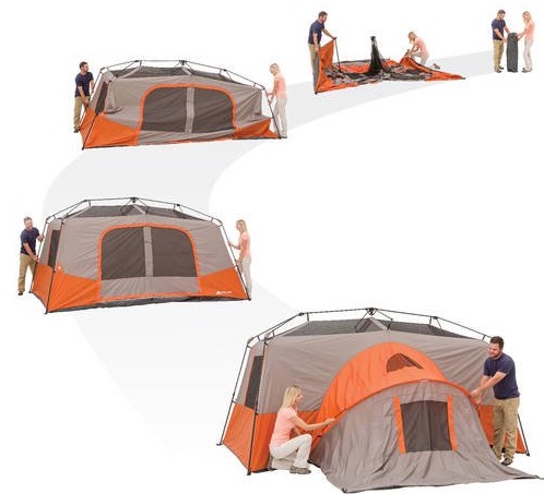 Ozark Trail 11 Person 3 Room Instant Cabin Tent set up scheme
