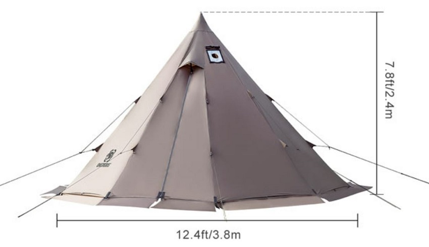 Dimensions of the OneTigris Rock Fortress Hot Tent