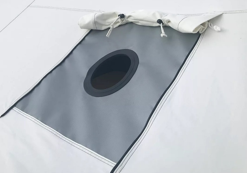 A stove jack on the Kodiak 6170 8-Person Cabin Lodge Tent