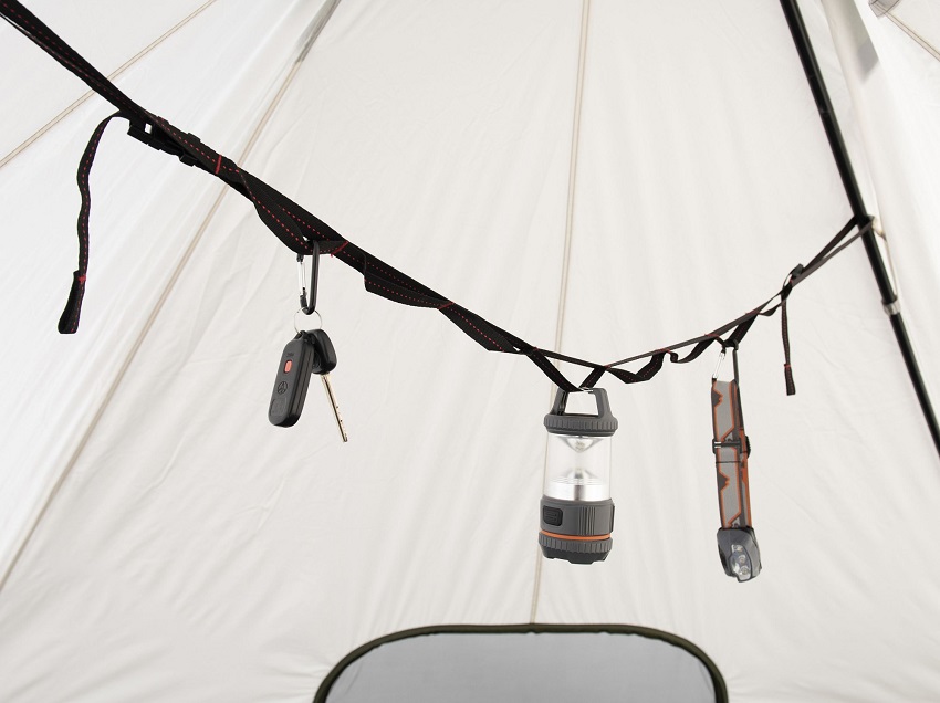 An adjustable daisy chain inside the Ozark Trail Hazel Creek 8-Person Lodge tent