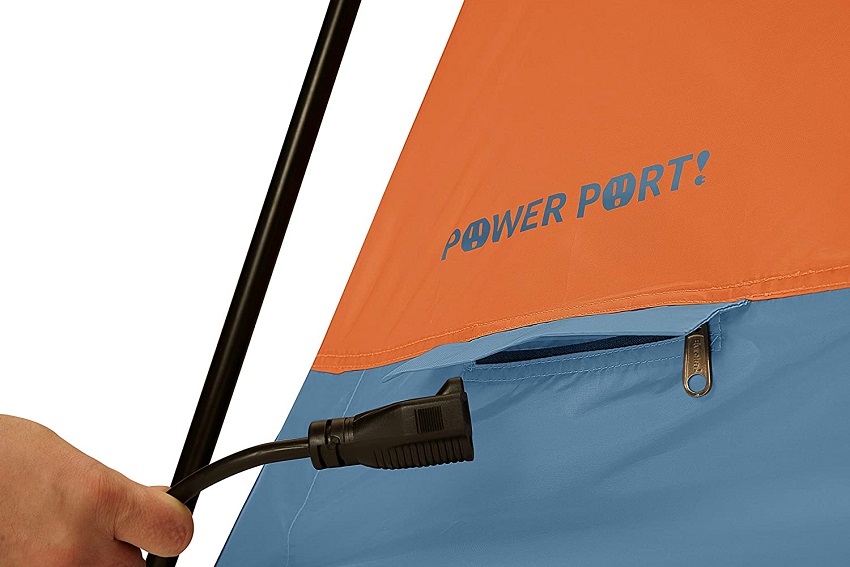 A zipped E-port opening on the Eureka Copper Canyon LX 6 Person Tent
