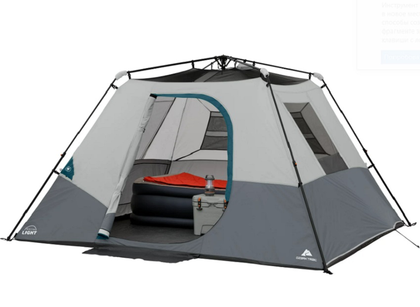 Ozark Trail 6-Person Instant Cabin Tent breathability and ventilation features