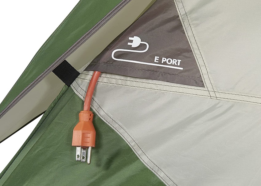 An E-port on the Wenzel Jack Pine 4-Person Dome tent