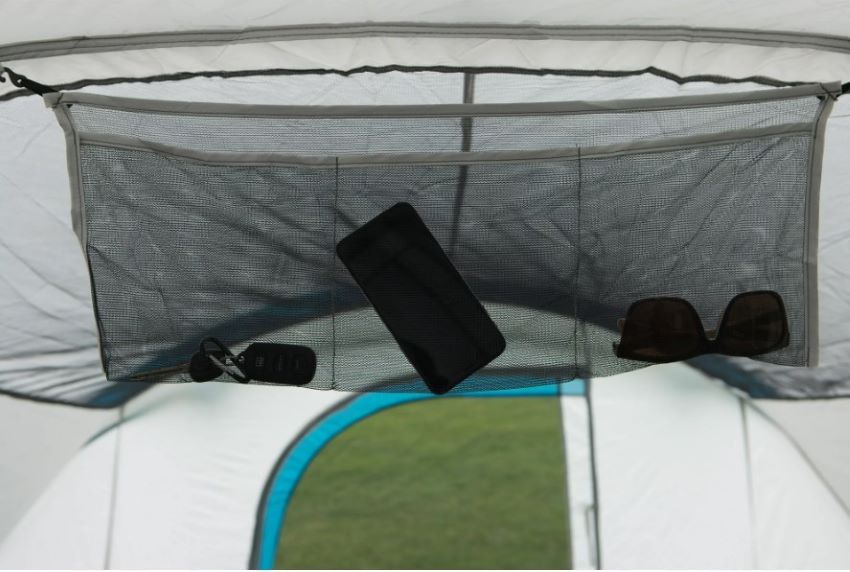 A large hanging storage pocket inside the Ozark Trail 16-Person Cabin Tent