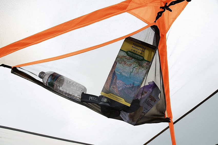 A mesh storage loft inside the Eureka Copper Canyon LX 4 person tent