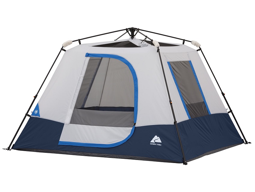 Mesh windows and an adjustable AC vent of the Ozark Trail 4-Person Instant Cabin Tent with LED Lighted Hub