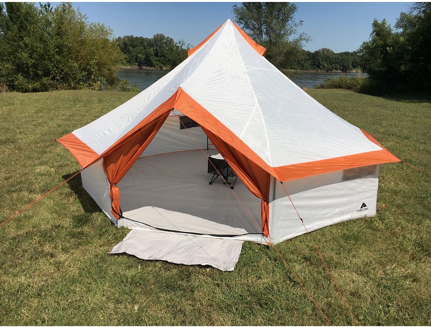 The Ozark Trail 8 Person Yurt Camping Tent with open doors