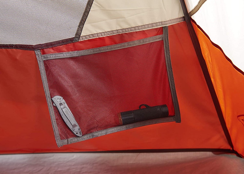 Large storage bags along the side walls of Wenzel Torrey 2-Person Dome tent