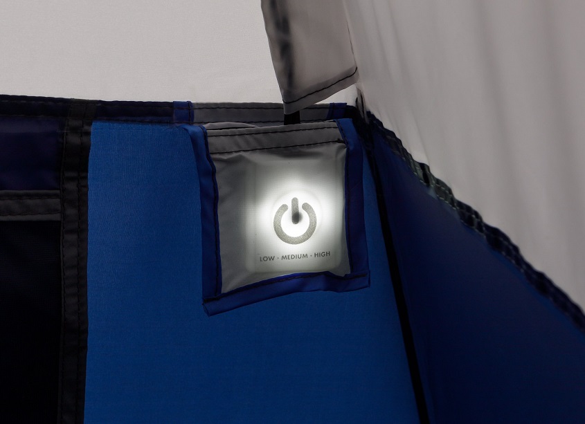 Ozark Trail 4-Person Instant Cabin Tent's LED Lighted Hub brightness settings