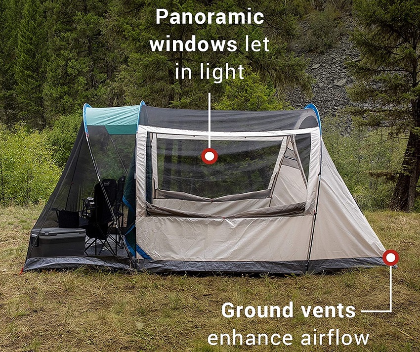 Coleman 4-Person Cabin Tent with Screened Porch panoramic window