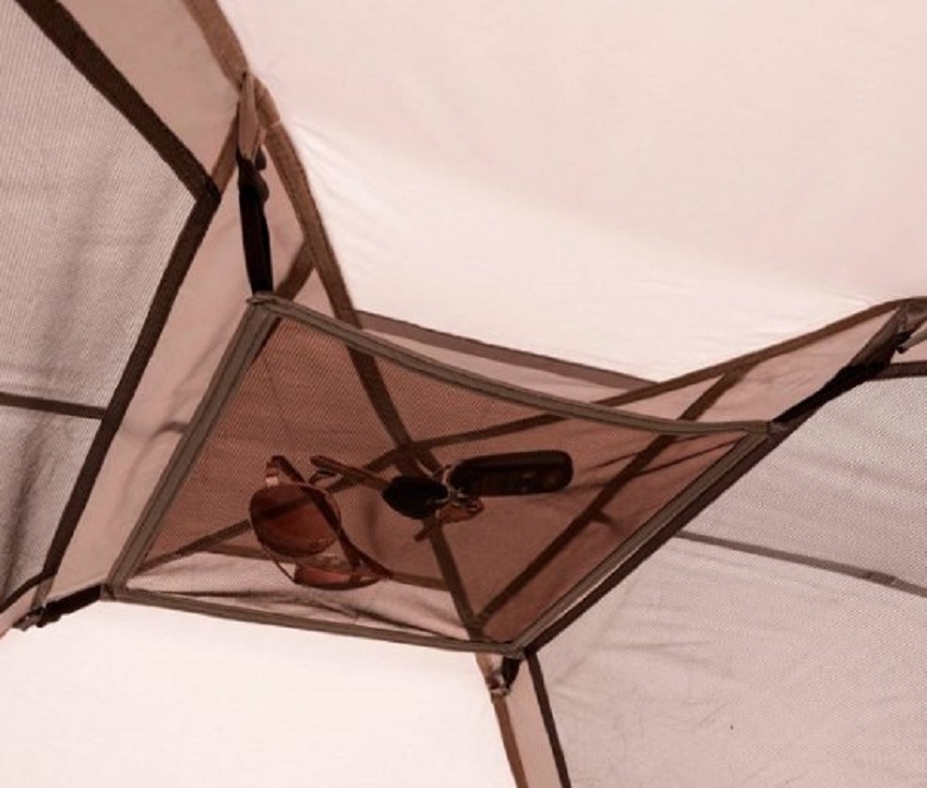  A storage pocket for gear inside a tent