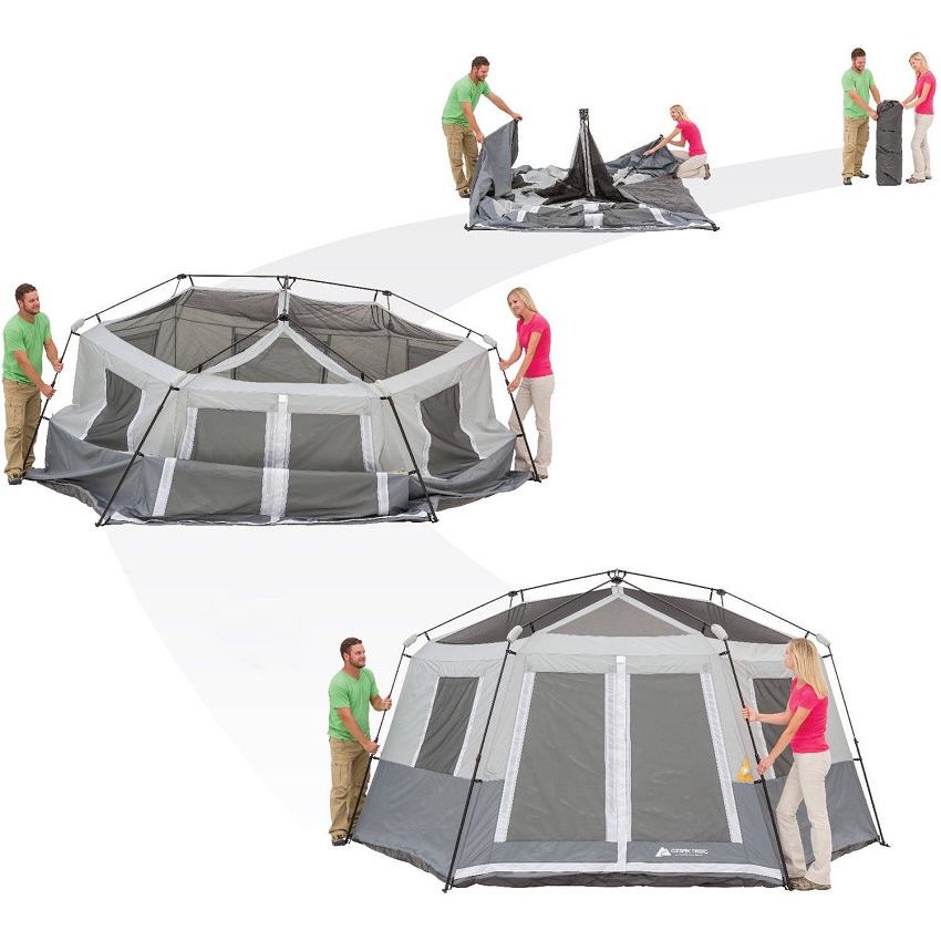 Ozark Trail 8-Person Instant Hexagon Cabin Tent setup scheme