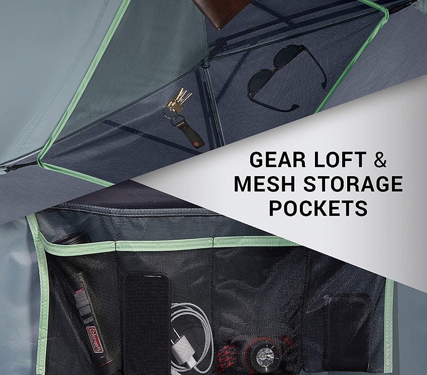 Coleman Skydome 4-Person Tent gear loft and mesh storage pockets