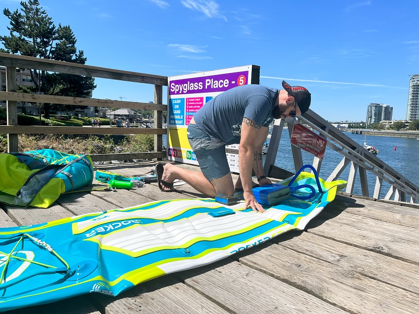 Author inflates the iRocker Cruiser Ultra 2.0 paddle board